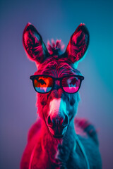 Obraz premium A donkey with sunglasses in front of a colorful background