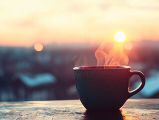 Coffee cup on the table in winter