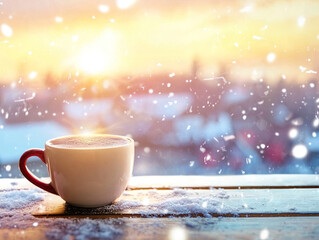 Coffee cup on the table in winter