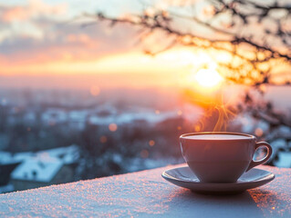 Coffee cup on the table in winter
