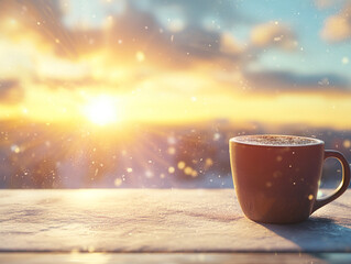 Coffee cup on the table in winter