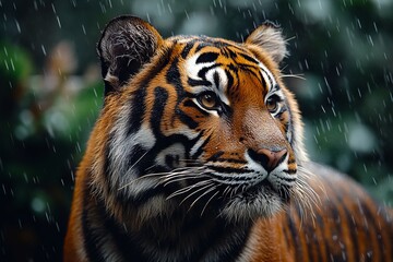 Fototapeta premium A close up of a tiger in the rain