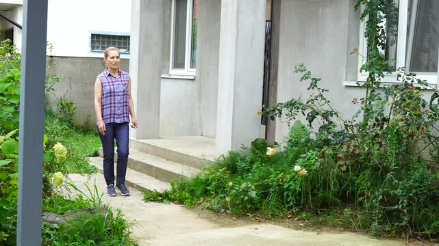 Senior woman walks relaxing outdoor
