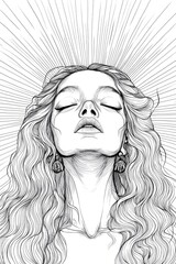 Line art illustration depicting a goddess figure