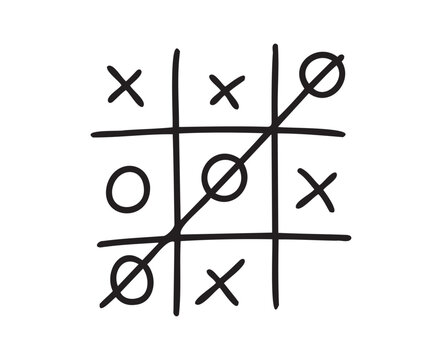 Hand drawn tic tac toe game, doodle X-O children game. Noughts and win. Play tictactoe draw.
