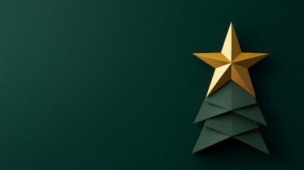 Obraz premium simple christmas tree with a golden star on green background - xmas concept with copyspace for text