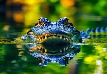 Fototapeta premium A large alligator with its mouth open in the water