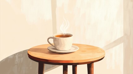 Relaxing Moment with a Cup of Warm Tea on a Wooden Table