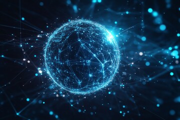 Obraz premium 3D abstract digital background with round icons surrounded by glowing connections