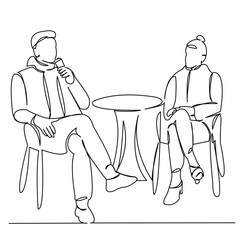 One continuous single drawing line art flat doodle restaurant, cafe, people, couple, table. Isolated image hand draw contour on a white background
