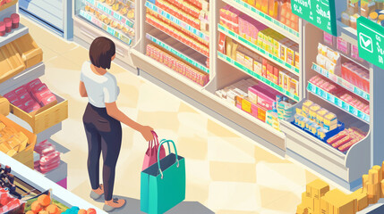 3D Isometric Flat Conceptual Illustration of Cashier, Supermarket Store Assistant. 3d shopper. Illustrations
