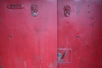 red vintage iron door design for historical element and home concept