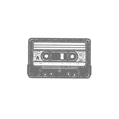 Obraz premium Vector illustration of audio cassette tape with grainy photocopy effect in pop art style.