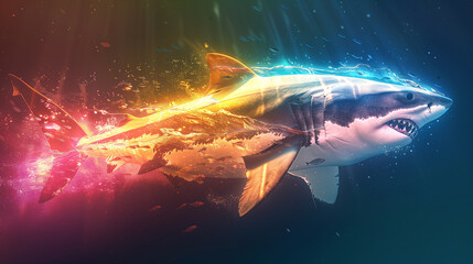 A shark on a colorful underwater background