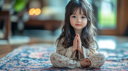 small girl praying at home