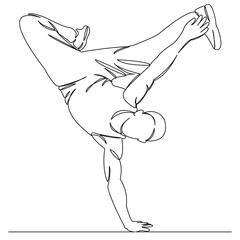 One continuous single drawing line art doodle continuous, dancer, dance, break, sport, street, motion. Isolated flat illustration hand draw contour on a white background

