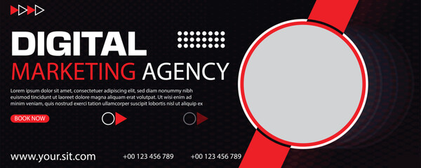  digital marketing agency with image and background with red and white circles