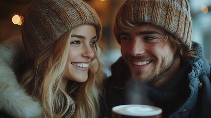 Fototapeta premium young couple drinking coffee when moving in new home