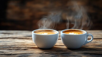 Fototapeta premium Two cups of coffee with latte art. Perfect for blogs about coffee or relaxation.