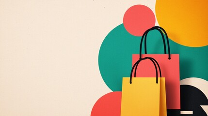 Colorful shopping bags with abstract geometric shapes