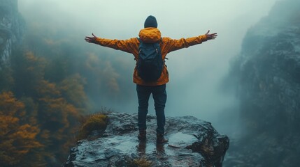 The image of a person at the beginning of a hiking trail, ready to explore, represents travel, new beginnings, and finding a new path in life.