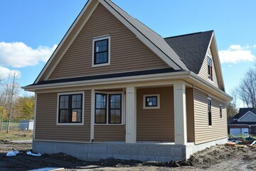 A brown house with black windows. This photo is ideal for showcasing the exterior of a home.