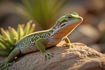 Obraz premium Gecko Climbing a Rock in a Desert Oasis