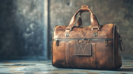 Vintage Leather Weekender Bag on Wooden Floor