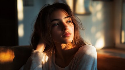 Lonely young woman seated in dim light capturing a moment of solitude and introspection highlighting mental health and emotions
