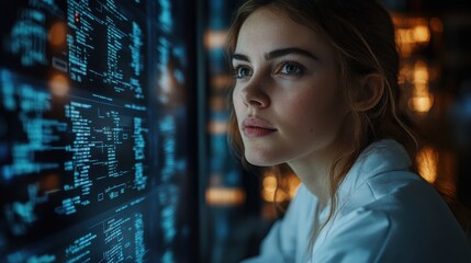 Naklejka premium Scientists in a biotechnology lab using AI-driven analysis. Future technology. Modern lighting. Beautiful lighting.