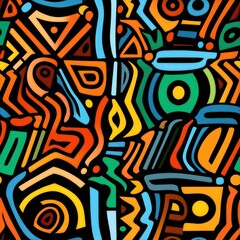Fototapeta premium Seamless abstract pattern with colorful geometric shapes on a black background