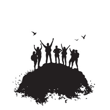 group of hikers silhouette on mountain clip art preview