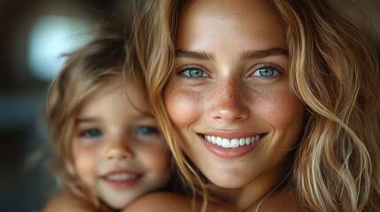 Fototapeta premium cheerful mother of little children receiving hugs from them at home