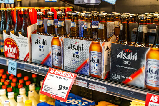 Japanese Asahi beer on display in a stor