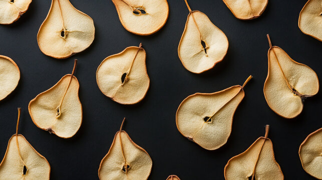 dried pear on black background pattern