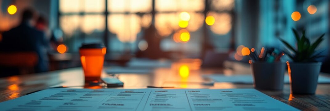 Startup conference agenda, detailed schedule highlighted, dynamic venue ambiance softly blurred, capturing the excitement of innovation and networking