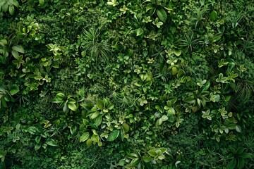 Naklejka premium Green Wall Texture, Vertical Garden Background, Eco Bio Room Interior, Live Plans Pattern, Herbs, Creepers