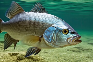 Fototapeta premium Bold Tilapia Fish on Pristine Aquatic Backdrop for Fresh Water Angling