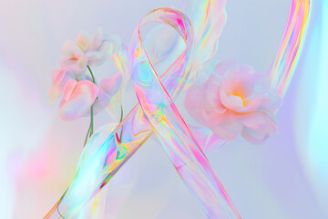 Obraz premium Floral Pink Ribbon for Breast Cancer Awareness