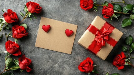 Romantic Gift with Red Roses and Card Layout