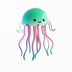 Jellyfish In 3D style on a white background
