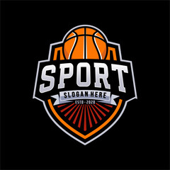 Basketball club logo. Basketball club emblem, design template on dark background