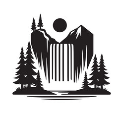 Waterfall vector silhouette. Waterfall logo, icon black and white. Waterfall vector illustration.