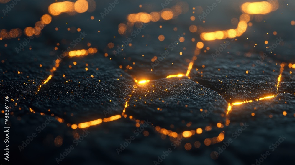 Poster this design showcases an abstract hexagonal pattern with glowing edges, creating a mesmerizing effec