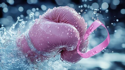 A pink boxing glove emerges from water, symbolizing strength and resilience.