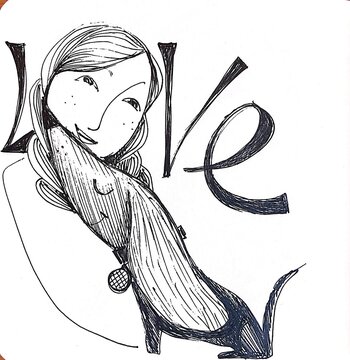 hand draw of a girl with a sweet dog 
