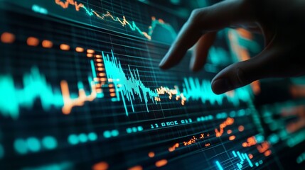 Obraz premium Digital analytics data visualization. Big data. Network connection. Artificial intelligence technology. Digital tech. Hand typing, gesturing. 