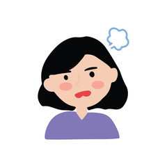 Kawaii expression face woman. Various faces and hairstyles. Funny characters. Avatar, cute comic style. Hand drawn vector illustrations.