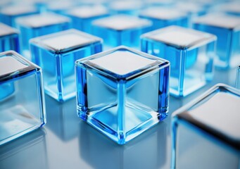 Obraz premium A collection of translucent blue glass blocks arranged in a geometric pattern creates a visually striking abstract design