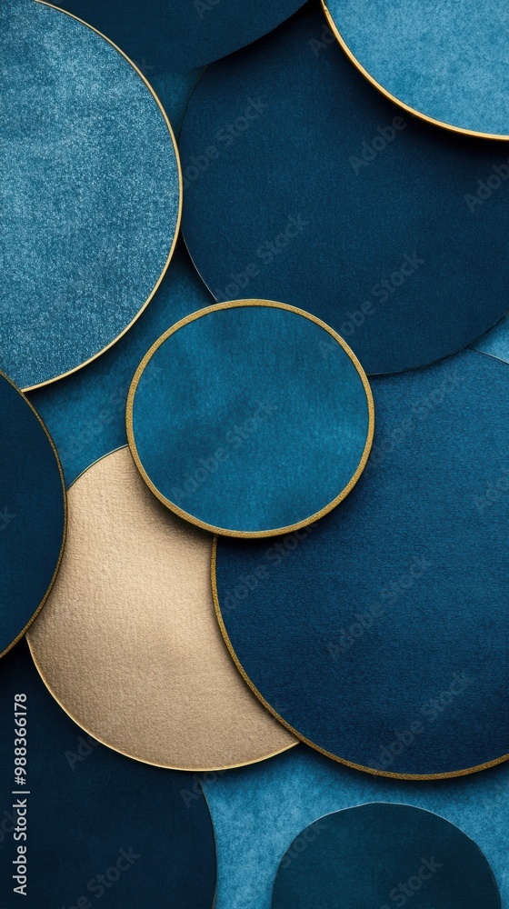 Poster vibrant metallic circles create an abstract pattern against a soft gradient backdrop, offering a cap